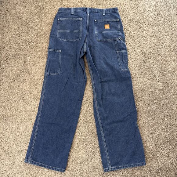 Carhartt Jeans Mens 34x30 Blue Denim Dungaree Fit Carpenter Work Pants B13 DST - Picture 3 of 6